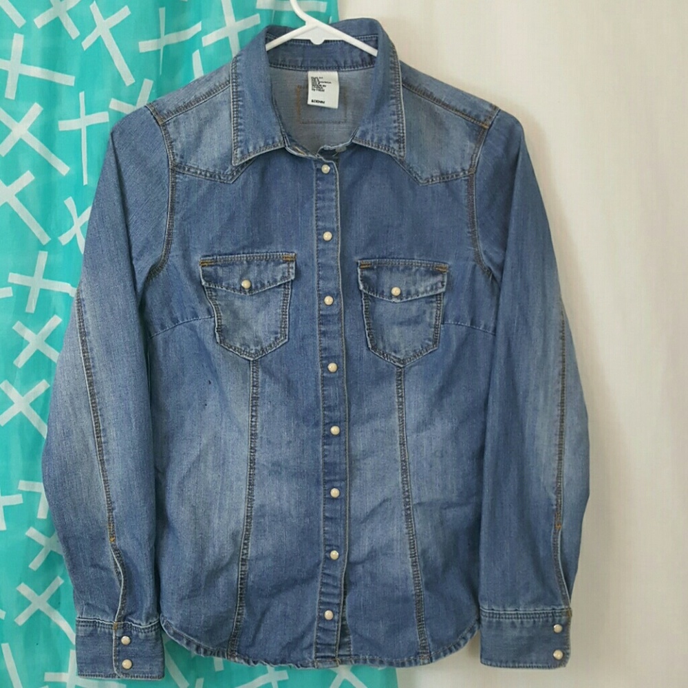Denim Snap Button Long Sleeve Shirt - Picture 1 of 7